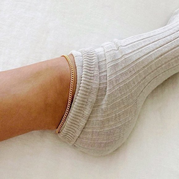 Gold Curb Anklet Gold Dipped Sterling Silver Cuban Link Ankle Bracelet - Picture 2 of 3